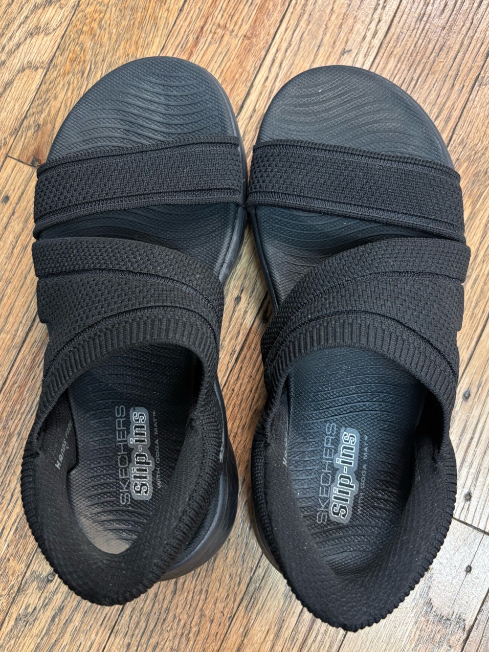 Skechers Black Slip-On Strappy Comfort Sandals